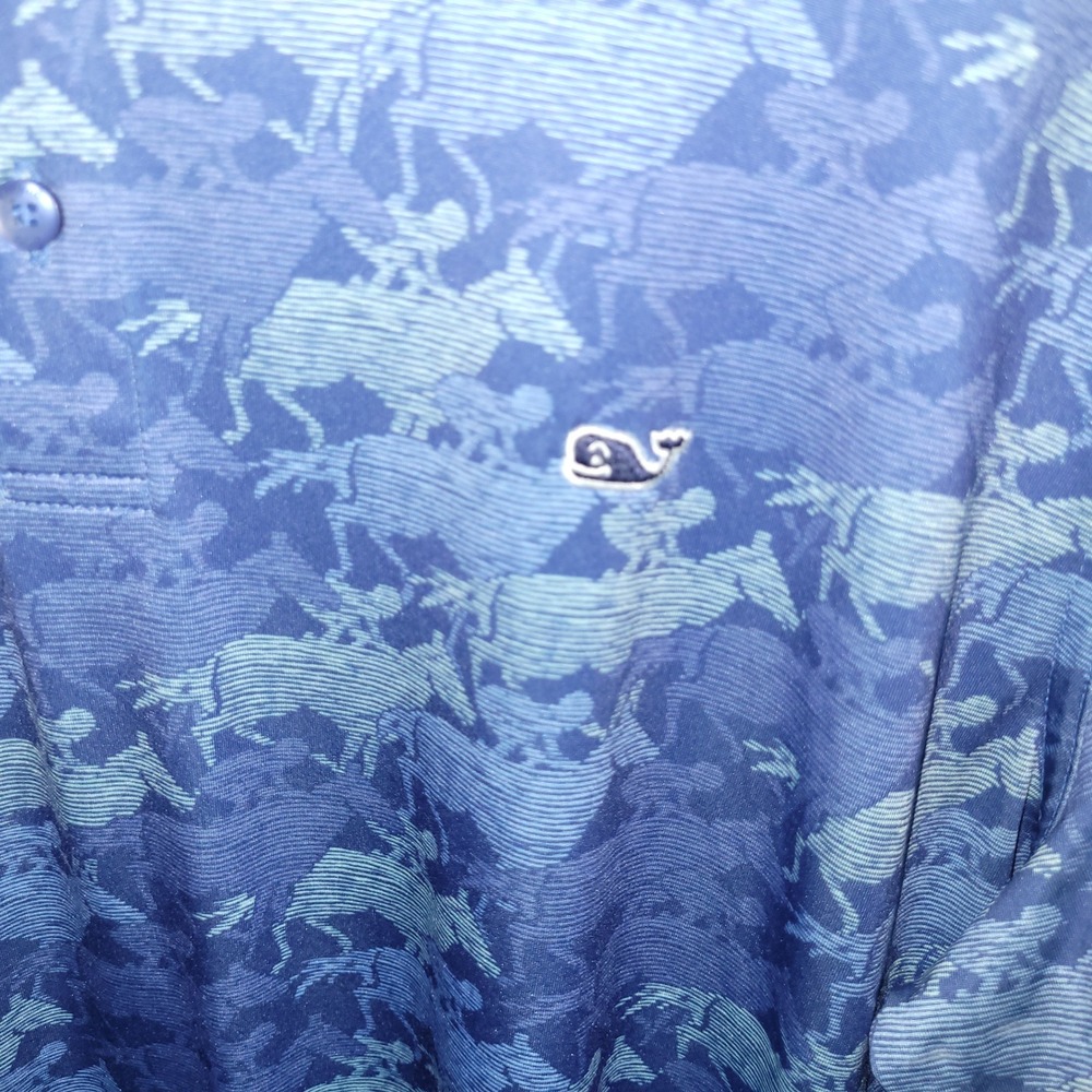 Vineyard Vines Performance Polo Shirt Mens‎ Large Blue Horse Print Short Sleeve - Picture 5 of 7